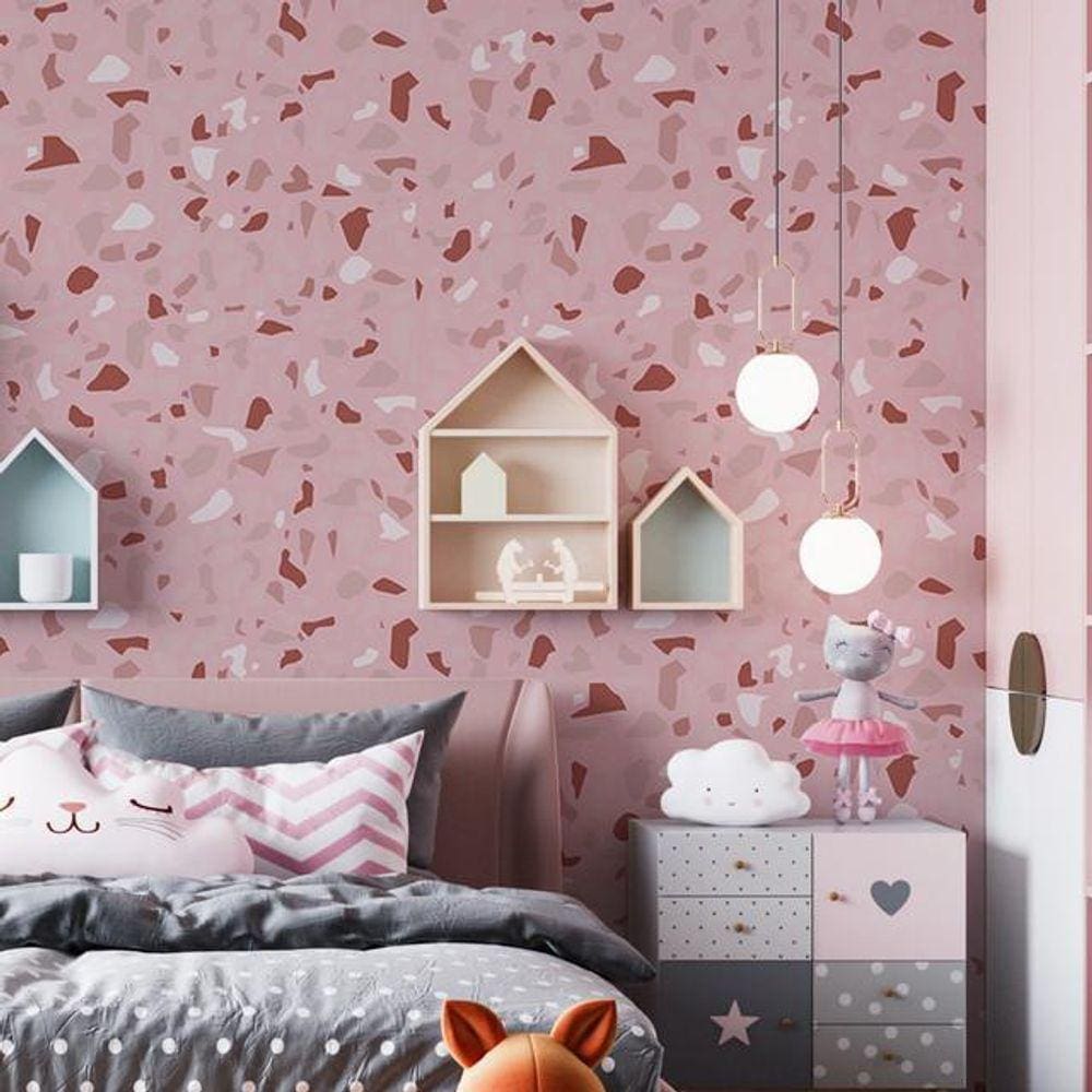 Kit 3 Rolos Papel De Parede Adesivo Granilite Rosa 3,0M