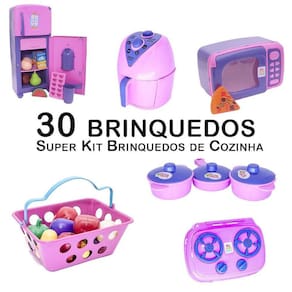 Kit Cozinha Infantil Geladeira Microondas Mercado Fogão 30Pç