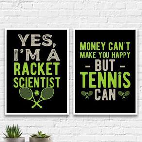 Kit 2 Quadros Frases Tennis 33X24Cm - Com Vidro Branca