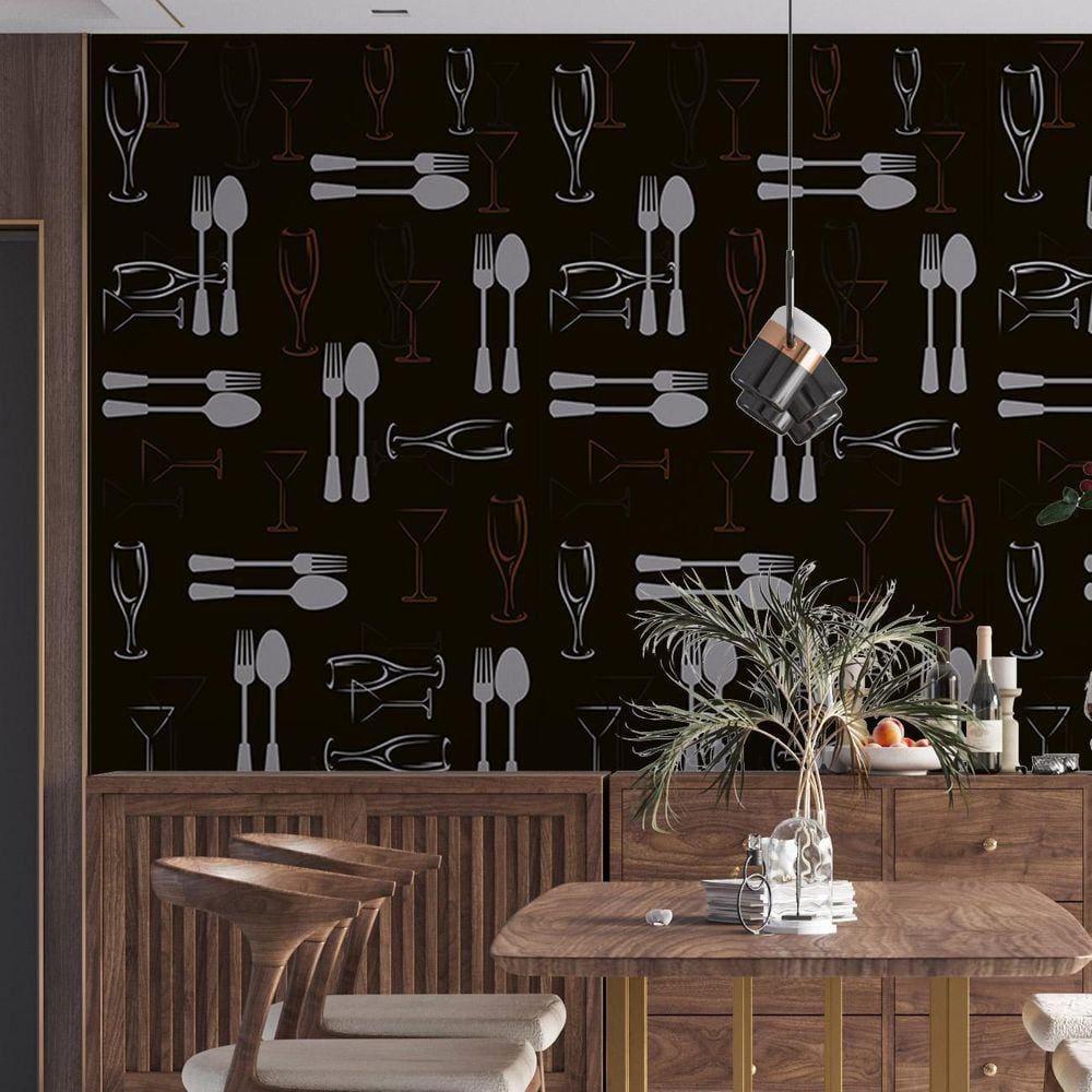 Kit 5 Rolos Papel De Parede Adesivo Cozinha Preto 3,0M