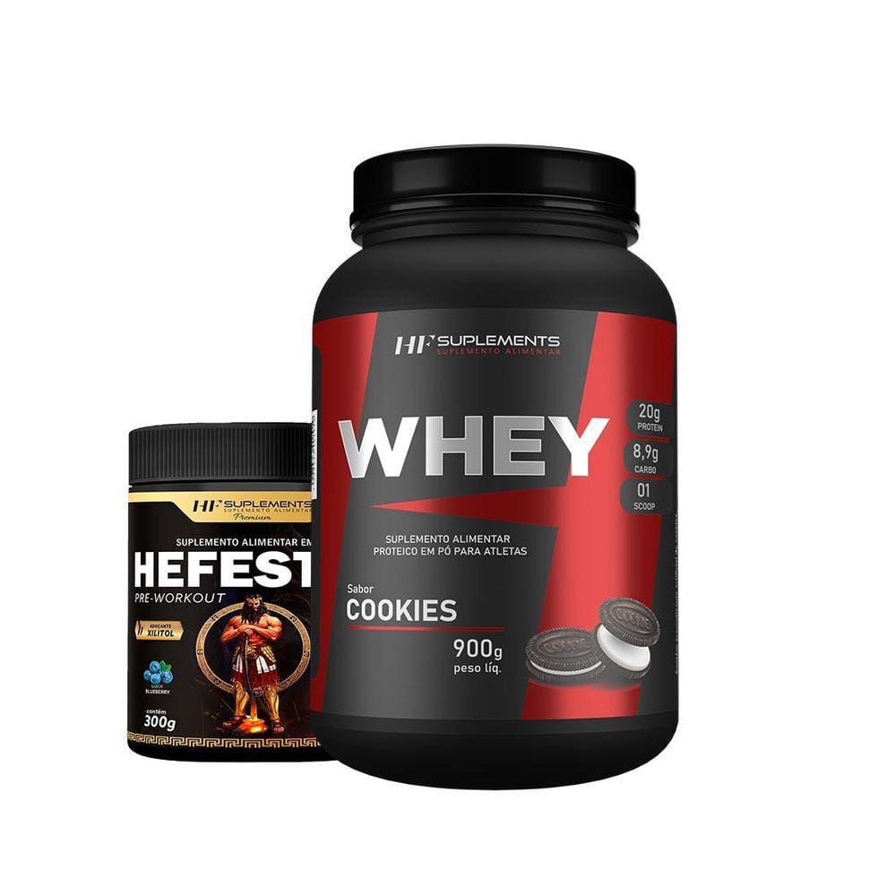 Whey Protein Cookies 900G + Pré Treino Hefestus Blueberry