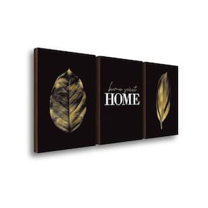 Quadros Decorativos Trio Home Sweet Home + Folha Dourada