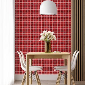 Kit 5 Rolos Papel De Parede Adesivo Pastilha Vermelha 3,0M