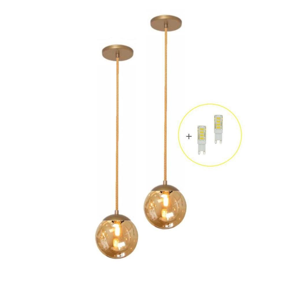Kit 2 Pendente Dourado Quarto Cabeceira De Cama Bancada +Led