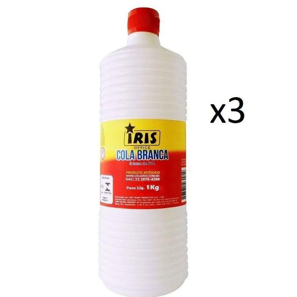 Kit Cola Branca Escolar Lavável Pva 1000Gr- Iris- 3 Tubos