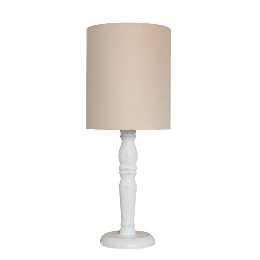 Luminária De Mesa Cúpula Tecido Caqui Base Branco Provençal