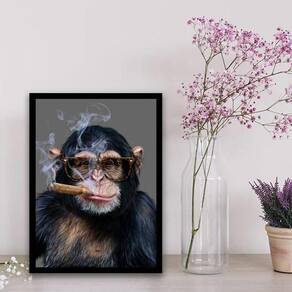 Quadro Chipanzé Hipster 33X24Cm Com Vidro Madeira Preta