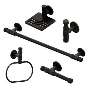 Kit Industrial Argola+Toalheiro+Papeleira+ Cabide+ Sab Preto