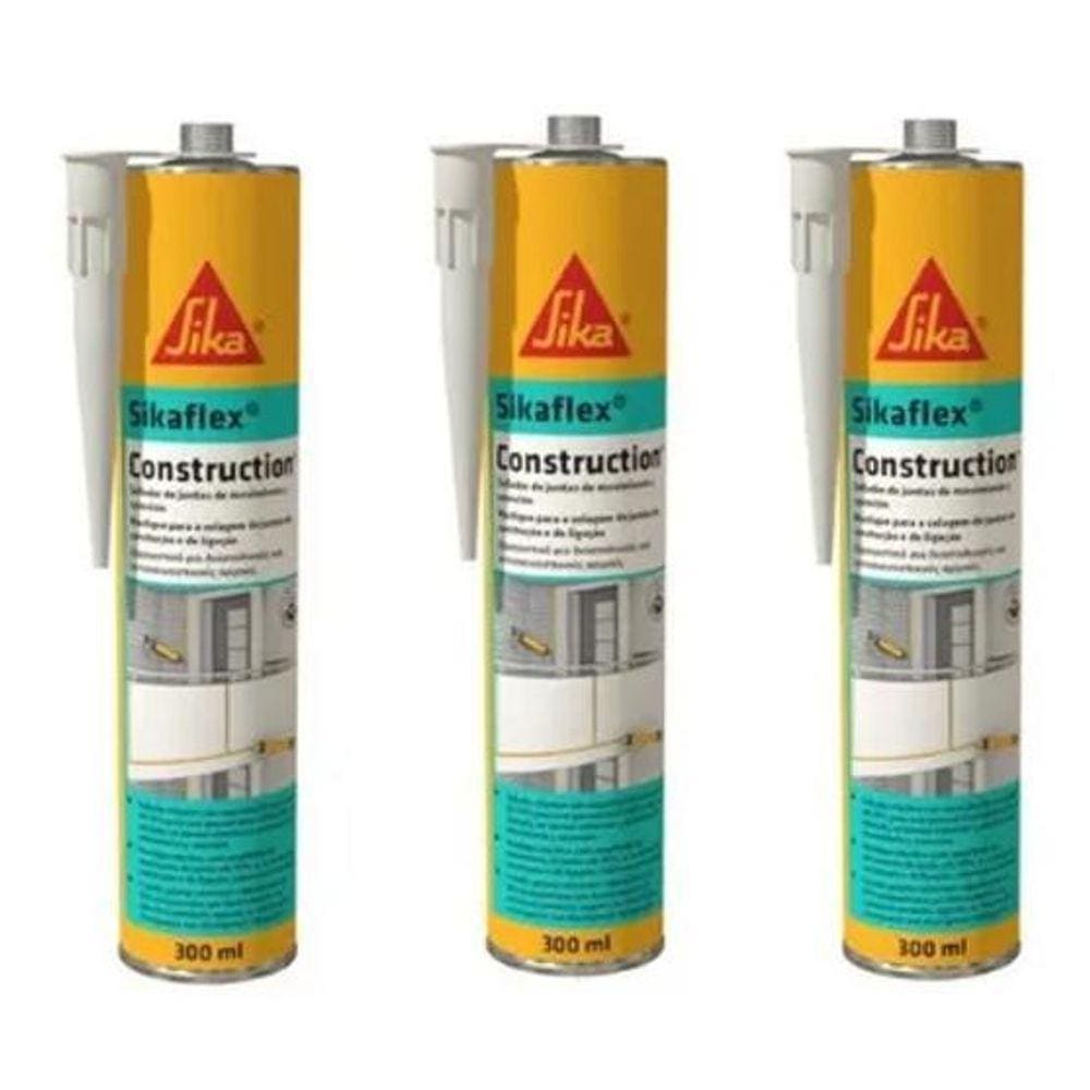 Kit 3 Selante Poliuretano Sikaflex Construction+ Branco Top