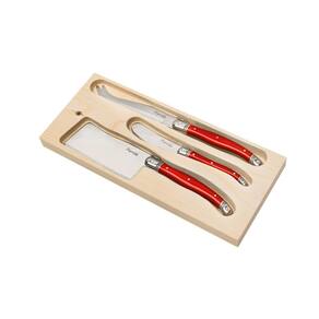 Conjunto De 3 Facas Luxo Queijo Bandeja Madeira - Vermelho