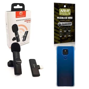 Kit Microfone Sem Fio + Capa Motorola E7 Plus E Película 3D