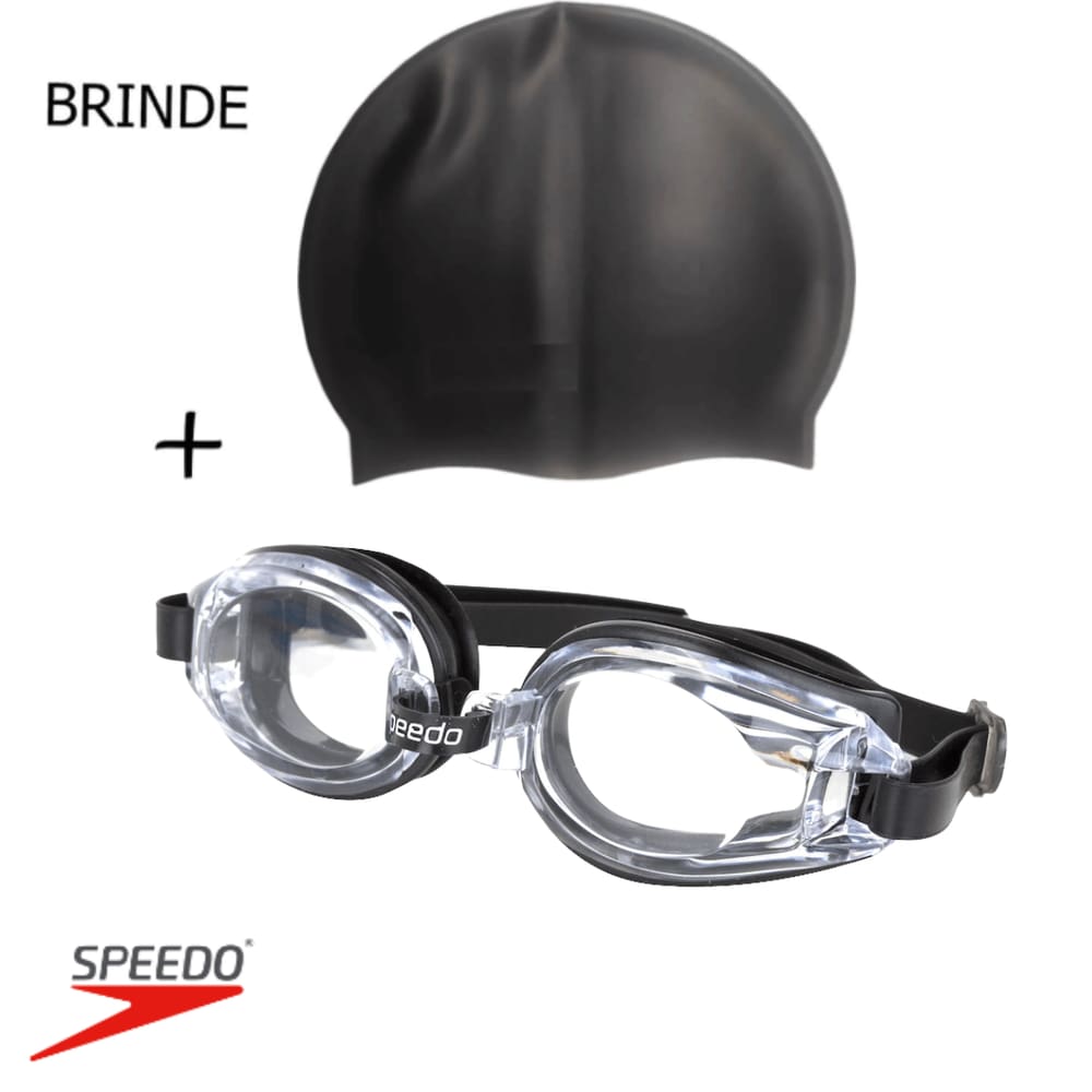 Kit Oculos De Natação Speedo Classic Starters Preto e Touca