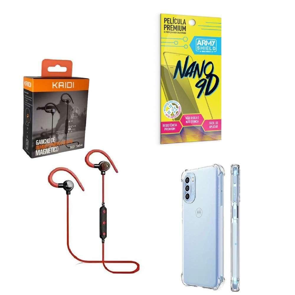 Kit Capinha Motorola G52 Fone Bluetooth E Película 9D