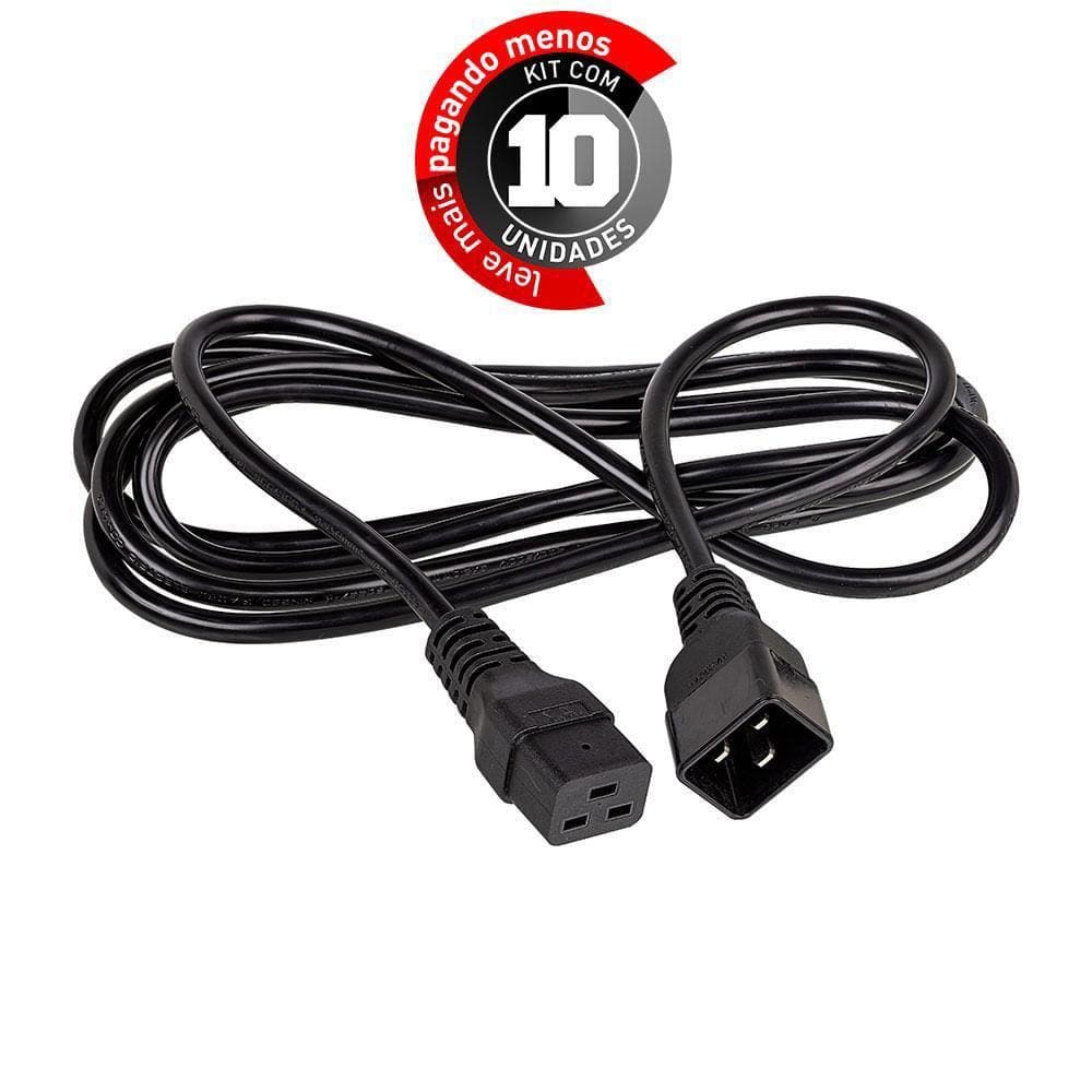 Extensão De Cabo De Força Iec C20/C19, 5 Metros - Kit 10