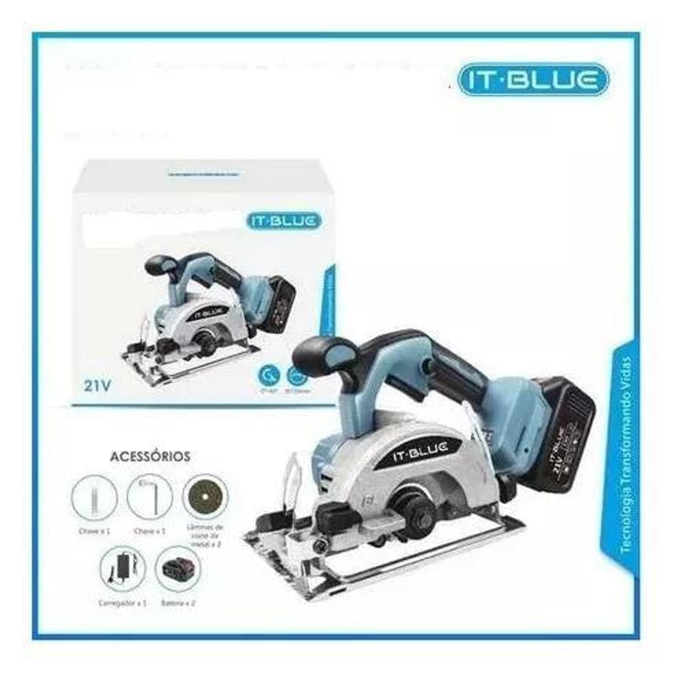 Serra Marmore Ajustável 21V Sem Fio Com 2 Baterias It-Blue