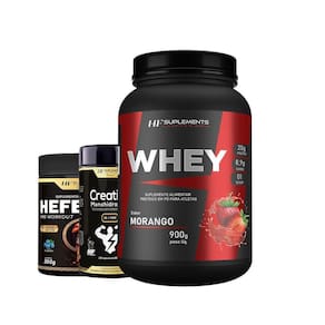 Whey Protein Morango 900G + Pré Treino Blueberry Creatina