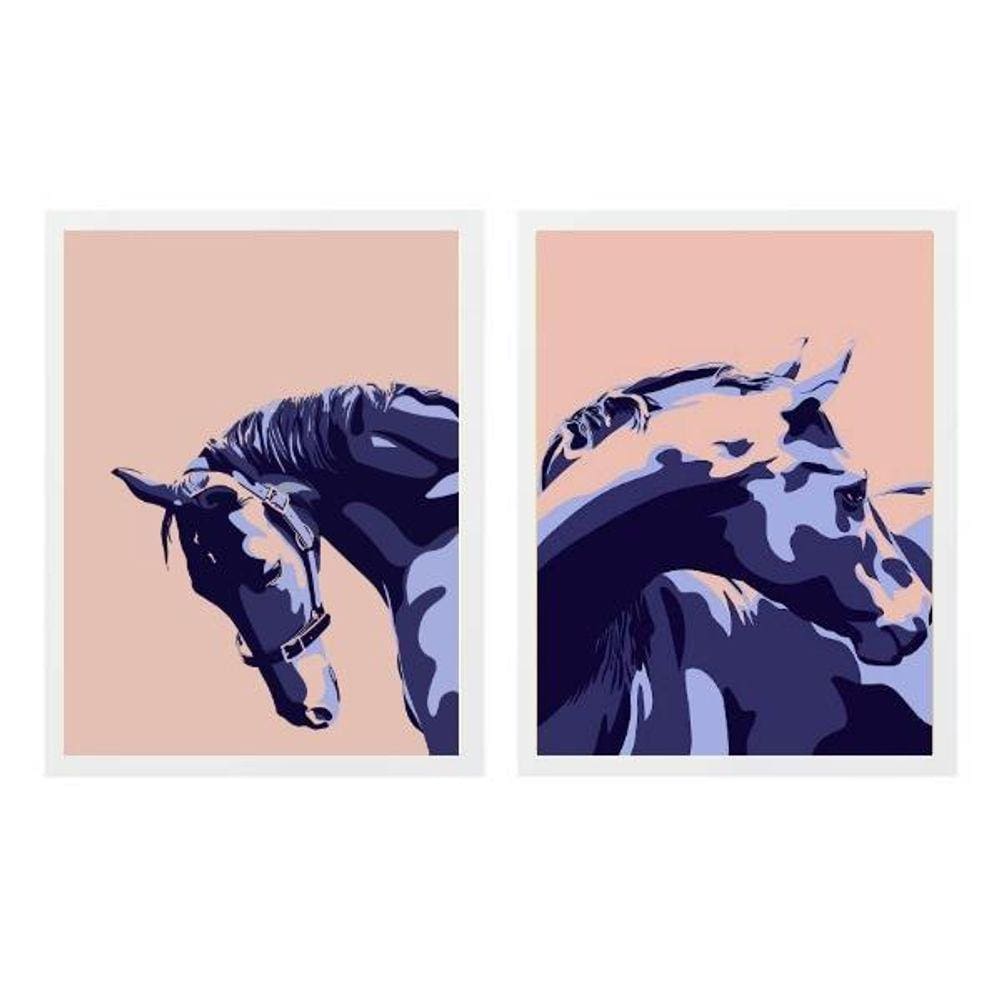Kit 2 Quadros Modernos Cavalos 33X24Cm