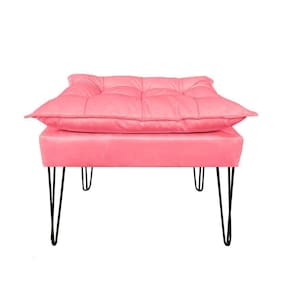 Puf Puff Banqueta Decorativa Suede Rosê Gold Pés De Ferro