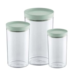 Jogo De Porta Mantimentos Potes Acrílico 3 Peças Uz Verde