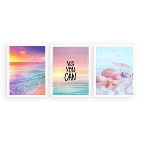 Kit 3 Quadros Frase Praia Motivacional 24X18Cm