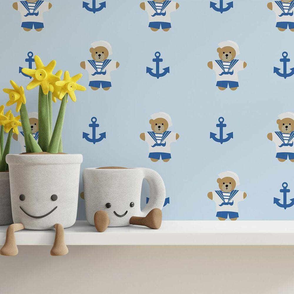 Kit 3 Rolos Papel De Parede Adesivo Marinheiro Azul 3,0M