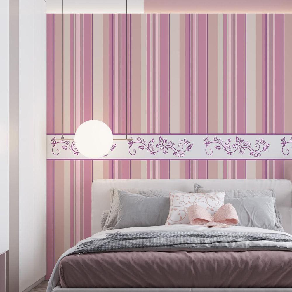 Kit 4 Rolos Papel De Parede Adesivo Baby Listrado Rosa 3,0M