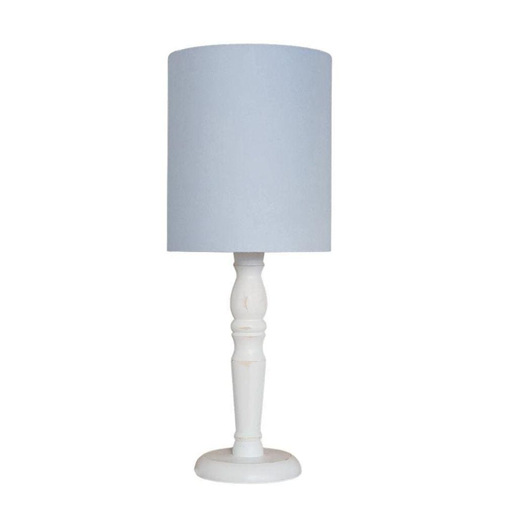 Luminária De Mesa Cúpula Tecido Azul Base Branco Provençal
