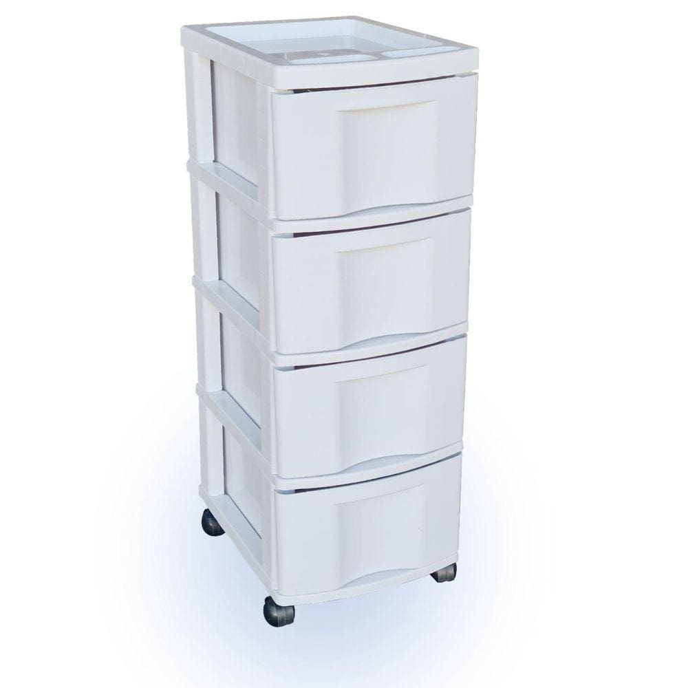 Gaveteiro Plástico Organizador Branco 4 Gavetas Multiuso