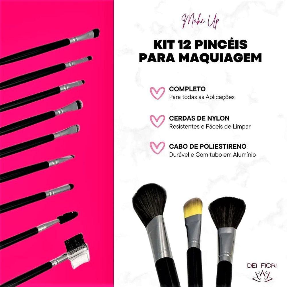 Kit Pincéis Maquiagem Profissional 12 Pcs Completo Durável
