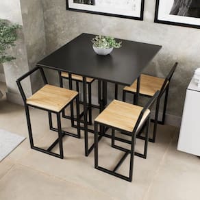 Conjunto Mesa Preto 4 Cadeiras Pinus Industrial Black