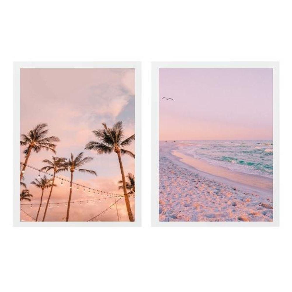 Kit 2 Quadros Anoitecer Na Praia 45X34Cm