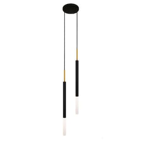 Luminária Pendente Tubo Duplo Difusor Lavabo Preto Dourado