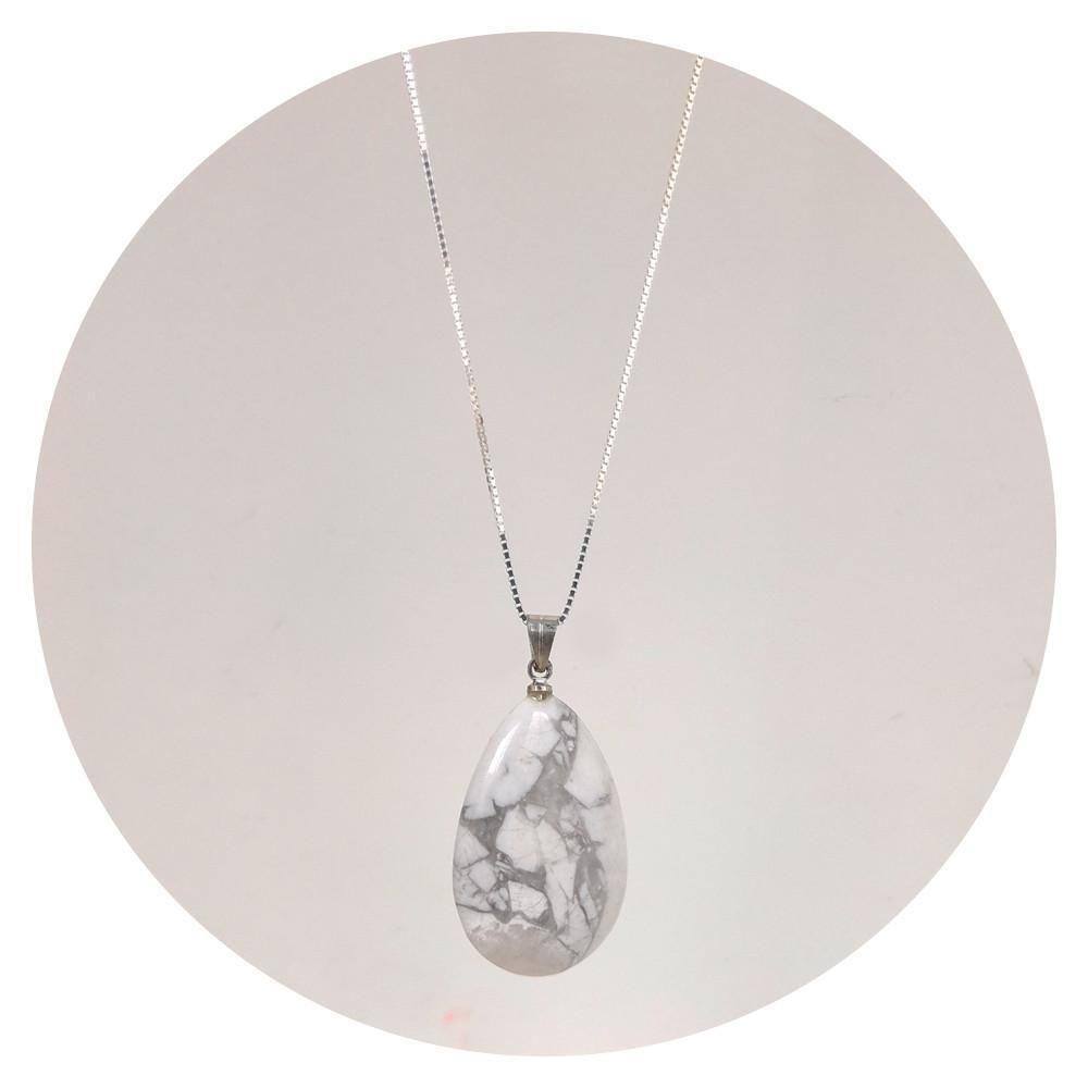 Colar Prata 925 Howlita Em Gota Estilo Carrara - Natural