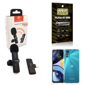 Kit Microfone Sem Fio + Capinha Motorola G22 E Película 3D