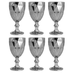 Jogo De Taças 6 Pçs 325Ml Em Vidro Diamond Lyor Cinza Metal