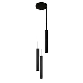 Luminária Teto Pendente Tubo Triplo Sala Quarto Cama Preto