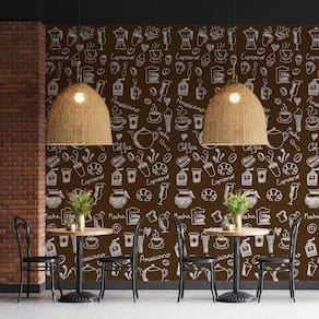 Kit 4 Rolos Papel De Parede Adesivo Marrom Coffee Shop 3,0M