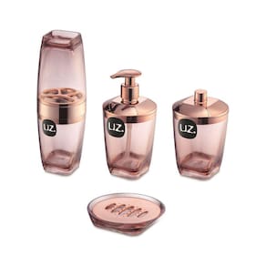 Kit Higiene Para Banheiro 4Pçs Com Porta Escova Uz Rosê Gold