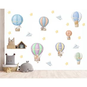Adesivo De Parede Animais Cute Em Balões Aquarela