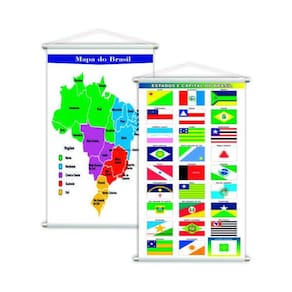 Mapa E Bandeiras Dos Estados Do Brasil Kit 2 Banners 80X50Cm
