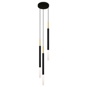 Luminária Teto Tubo Triplo Difusor Sala Quarto Preto Dourado