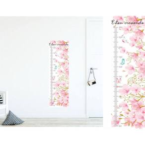 Adesivo De Parede Régua De Crescimento Florais Rosa
