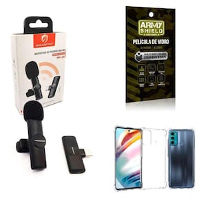 Kit Microfone Sem Fio + Capinha Motorola G60 E Película 3D