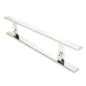 Puxador Inox Duplo Para Porta - Barra Chata Cromado - 40 Cm