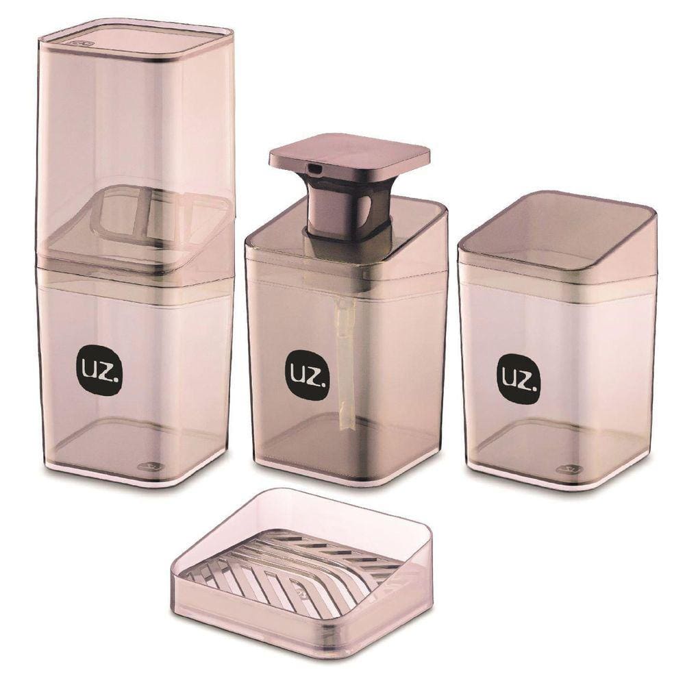 Kit Higiene Slim Banheiro 4 Pçs Com Porta Escova Uz Rosa