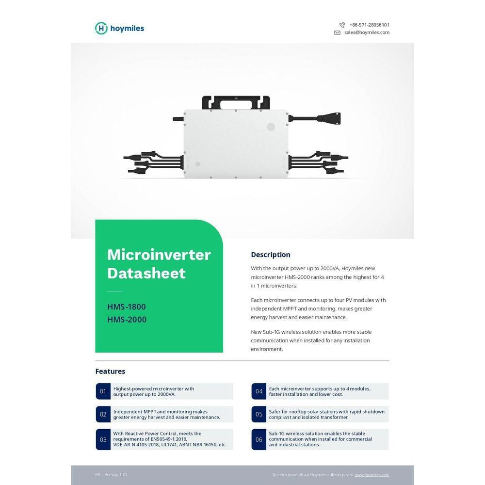 Micro Inversor Hoymiles-1800W-4T -Monofásico 220V  Sem Dtu