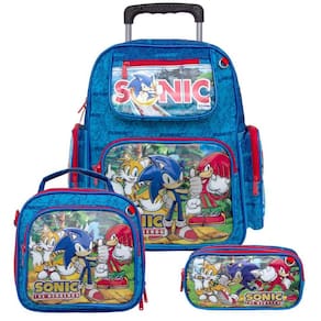 Kit Mochila Masculina Escola Sonic De Rodinhas E Lancheira