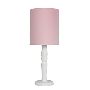 Luminária De Mesa Cúpula Tecido Rosa Base Branco Provençal