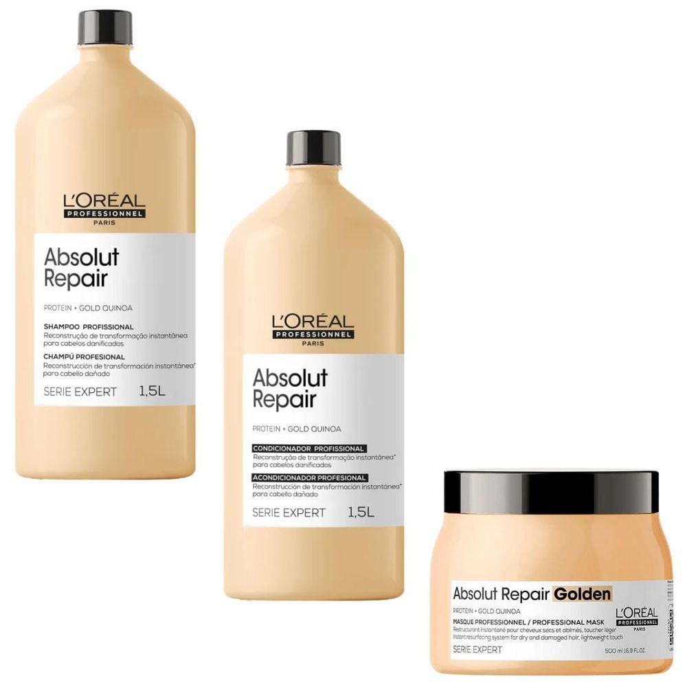 Kit Shampoo Cond 1,5L Másc Golden 500G Loreal Absolut Repair