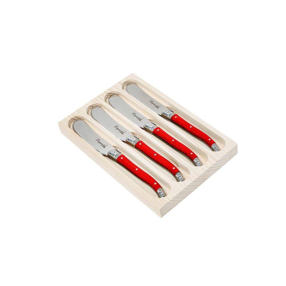 Conjunto De 4 Facas Luxo Manteiga Bandeja Madeira - Vermelho